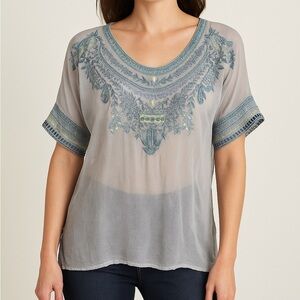 Johnny Was embroidered bohemian top L
